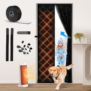 Vidoya Magnetic Thermal Insulated Door Curtain Fit Doors 32'' x 80'', Thermal Door Insulation Cover for Winter, Oxford & Thicken Cotton Doors Blanket Screen for Attic, Front, Doorway, Sliding Glass, Black
