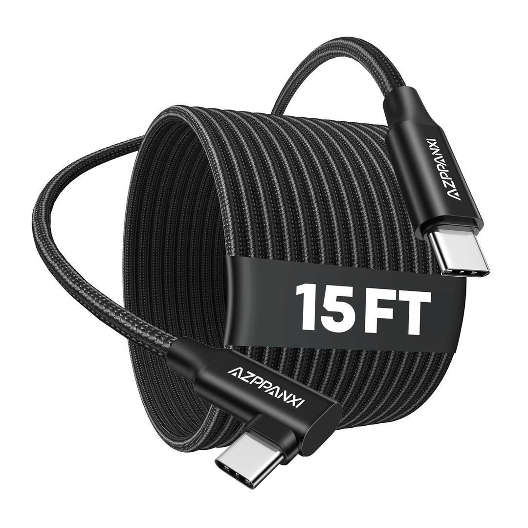 15FT Right Angle USB C to USB C Cable 60W Fast Charging, USBC to USBC Cord, Nylon Braided Extra Long Type C to Type C Charger for iPhone 17/16/15 Pro Max, MacBook Pro/Air, iPad Pro, Samsung Galaxy S25
