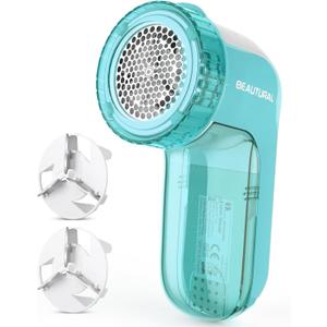 BEAUTURAL Fabric Shaver and Lint Remover, Sweater Defuzzer with 2-Speeds, 2 Replaceable Stainless Steel Blades, Battery Operated, Remove Clothes Fuzz, Lint Balls, Pills, Bobbles (Aqua)