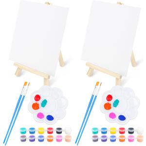 Acrylic Paint Canvas Set, 36 PCS Professional Painting Kit with 2 Wooden Easel, 4 Canvas, 2 Palette, 2 * 12 Colors Acrylic Paint Etc, Premium for Students, Artists, Beginners