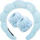 Zkptops Spa Headband for Washing Face Wristband Set Sponge Makeup Skincare Headband Terry Cloth Bubble Soft Get Ready Hairband for Women Girl Puffy Padded Headwear Non Slip Thick Hair Accessory(Blue)