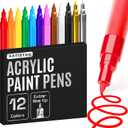 ARTISTRO 12 Regular Paint Pens for Glass Marking, Rock Painting, Ceramic, Wood, Fabric, Scrapbooking, DIY Craft Making, Coloring - Acrylic Paint Markers Extra-Fine Tip 0.7mm (Multicolor)