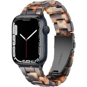 Light Apple Watch Band-Fashion Resin Apple Watch Series 9 Series 8 band, iWacth Bands, Apple Watch Bands for Women, Compatible with Apple Watch Series 9 8 7 SE 6 5 4 3 1 Ultra 2(Tortoise Stone for Black)