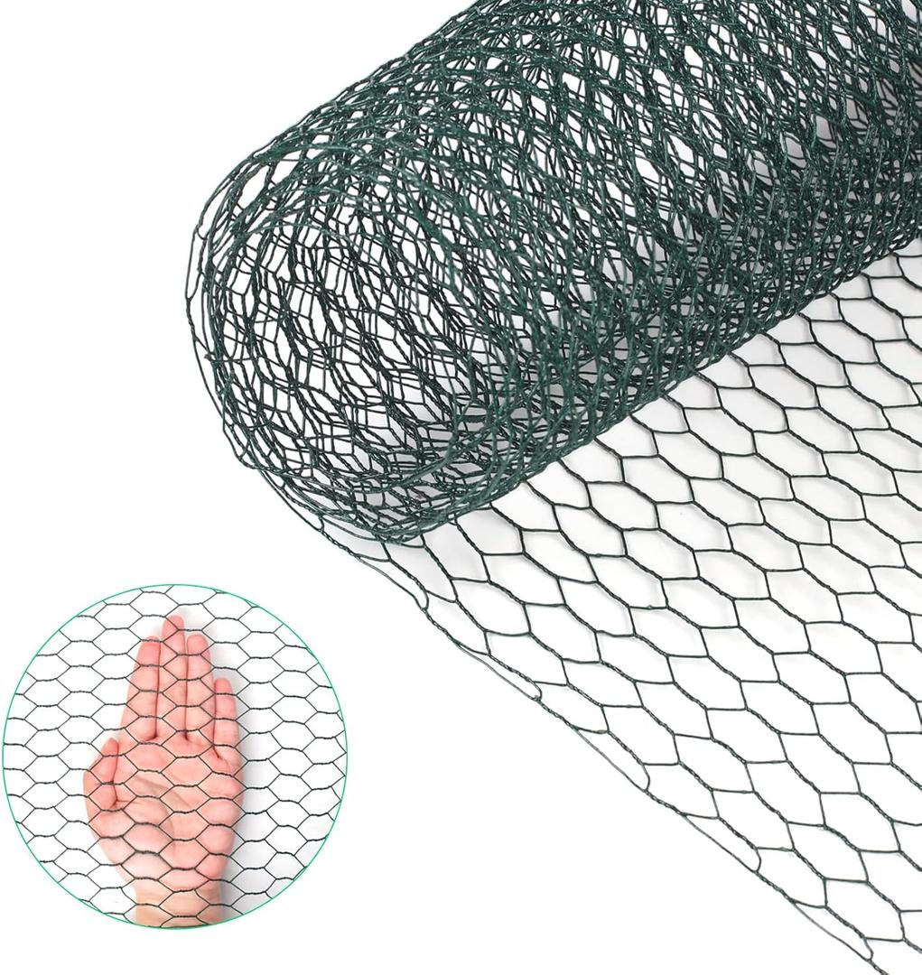 Chicken Wire, 15.7 x 90.5 Inches, Green, Hexagonal Mesh, Galvanized Metal Poultry Wire Netting for Crafts, Poultry, Garden