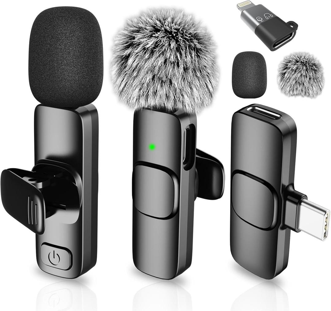 Mini Microphone for iPhone Android - Wireless Lavalier Microphone USB-C Lightning, Noise Cancelling Clip On Mic, 65ft Range, 12H Battery for Video Recording TikTok YouTube Content Creators