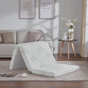 SINWEEK Memory Foam Folding Mattress, 4 Inch Foldable Trifold Mattress Topper, CertiPUR-US Certified Guest Bed with Cooling Cover & Waterproof Lining (Twin XL)