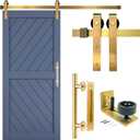 Rio Salto Gold Barn Door Hardware Kit Sliding Door Hardware Modern Barn Interior Closet Pantry Brushed Brass Panel Hardware Handle Bar Floor Guide Hardware Kit Plus, 6ft 7in for Single Panel - NO DOOR