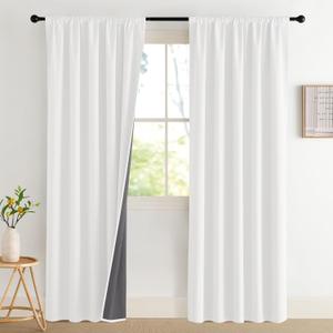 NICETOWN 2 Panels Greyish White Linen 100% Blackout Curtains for Bedroom Living Room - 52 x 80 Inch Rod Pocket Window Drapes - Thermal Insulated Room Darkening Curtain Modern Farmhouse Style