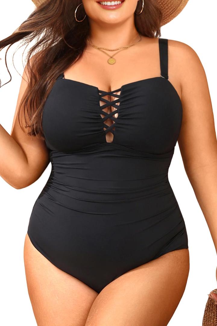 Daci Women Plus Size One Piece Swimsuit - Tummy Control Bathing Suits Ruched Lace up Swimwear Sexy Swimsuits 2025, 22 Plus