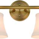 Champagne Bronze Bathroom Vanity Light Fixtures, Traditional Gold 2 Lights Wall Sconce Lighting with Large Opal Glass Shade, Porch Wall Mount Light Fixture for Bathroom, Mirror Cabinets Hallway Stairs