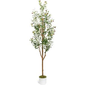 7FT Artificial Olive Tree - Indoor Tall Faux Olive Trees with Planter, Large Fake Olive Silk Tree Realistic Olive Plants with Branches and Fruits for Home Decor Office Living Room