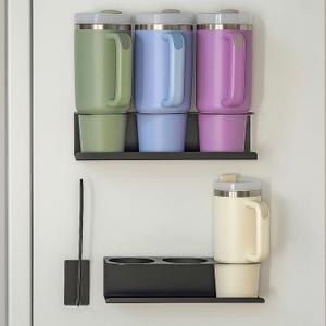 3 Pack Magnetic Cup Holder for Fridge, Water Bottle Tumbler Organizer for Stanley/Yeti/Owala,Tumbler Lid Organizer, 20/30/40oz Stanley Accessories Space-Saving Cup Storage Rack for Kitchen