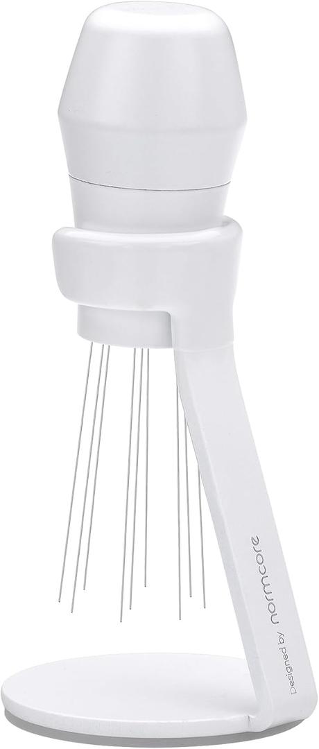Normcore WDT Tool V3 - Espresso Distribution Tool with Stand - 9 Prong Needle Espresso Stirrer - 0.25mm / 0.3mm Thick Customized Needles - Built-in Magnet Handle with Stand - Non-Stick Coating White