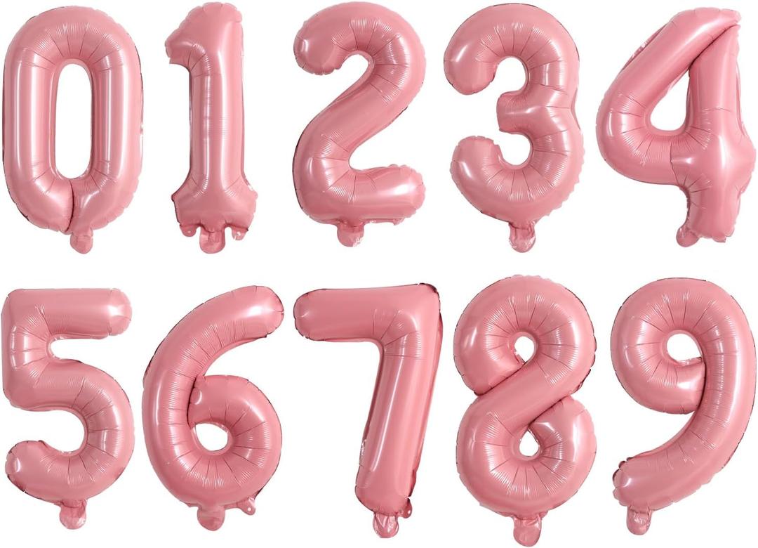TONIFUL Number Balloons 16 Inch Light Pink 0-9 Number Mylar Foil Balloons 10 Pcs Custom Digital Balloons for Birthday Party Engagement Graduations Anniversary Baby Shower Decorations Party Supplies