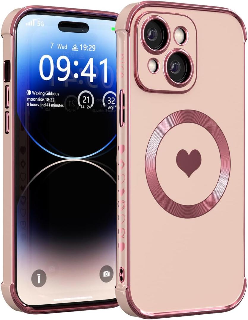 Magnetic Case for iPhone 14 Case for Women Girls Female [Compatible with Magnetic] Soft Luxury Love for iPhone 14 Phone Case [ Four Raised Bumper Shockproof] 14 Cove Pink