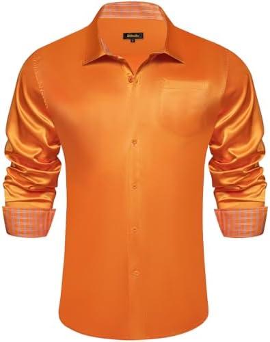 DiBanGu Mens Satin Dress Shirts Casual Long Sleeve Button Down Shirt Regular Fit Wrinkle Free Shiny Shirts for Men Party Prom Size S
