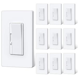 BESTTEN 10 Pack Super Slim Digital Dimmer Light Switch, Quiet Rocker, Max 300W LED, CFL, 600W Halogen, Single Pole or 3 Way Dimmable Switch, Screwless Wallplate Included, ETL Listed, White