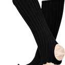 Ballet Leg Warmers for Girls Teens Pink Knitted Stirrup Socks for Dance Practice Yoga Sports and Daily Wear (Black)