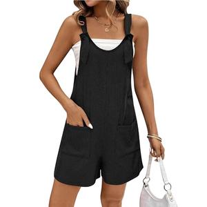 Ekouaer Women Ribbed Knit Rompers Sleeveless Casual Jumpsuits Pregnancy Summer Outfits Loose Fit Overalls Black, M