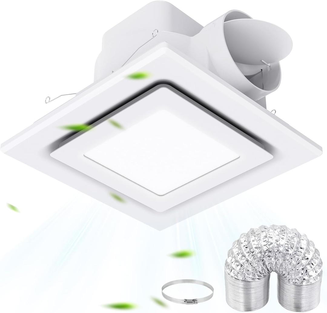 LANMEL Bathroom Exhaust Fan with Light, 10" Panel Bathroom Ceiling Ventilation Fan (8x8 Mount), 112 CFM 1.0 Sones, Quiet Square Bath Fan Light Combo for Bathrooms, Shower, Office, Restroom Etc