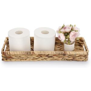 Sumnacon Bathroom Tray for Counter 16.9 Inch Water Hyacinth Bathroom Tray Over Toilet,Wicker Toilet Tank Tray Organizer Decorative Tray for Bathroom Toilet Vainty Kitchen Shelf Dining Table Desk