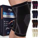 Knee Brace for Pain Relief - 2 Pack Knee Compression Sleeves for Men and Women - Support for Weightlifting, Gym, Workout, Volleyball - Meniscus Tear, ACL, Arthritis (Large, Black)