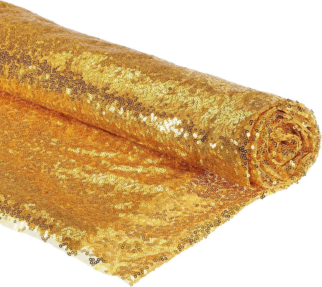 PATIKIL Sequin Fabric Gold Tone, 4 Yards Length 4.9 Feet Wide, Mesh Fabric Full Glitter Sequins Fabric Sewing