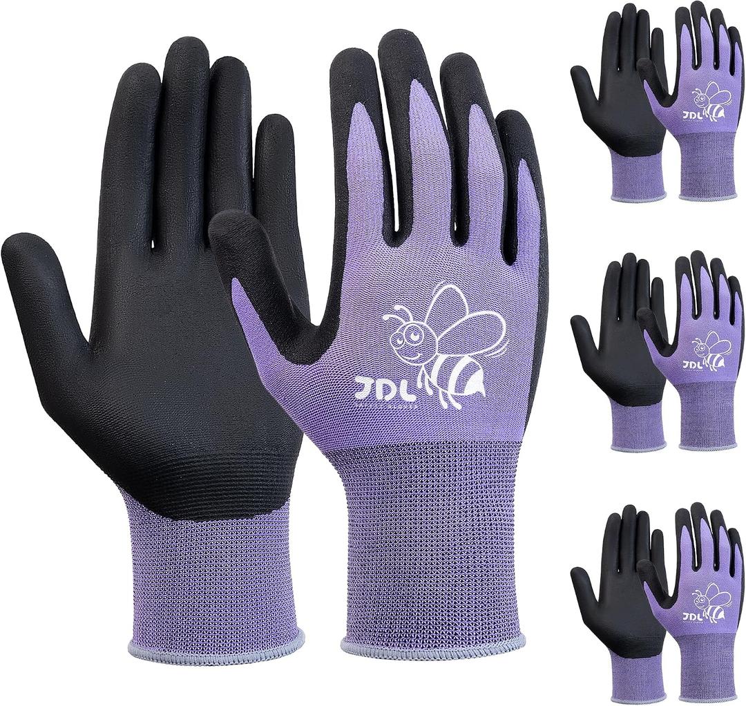 JDL 3 Pairs Nylon Nitrile Coated Gardening Gloves for Women, Touchscreen Yard Garden Gloves, Breathable Safety Work Gloves with Grip, Purple, Large
