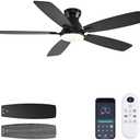 JSAITEE Ceiling Fans with Lights, 52 Inch Low Profile Ceiling Fan with Light and Remote Control, Flush Mount, DC Reversible Motor, Noiseless, Black 6 Speeds Ceiling Fan for Bedroom