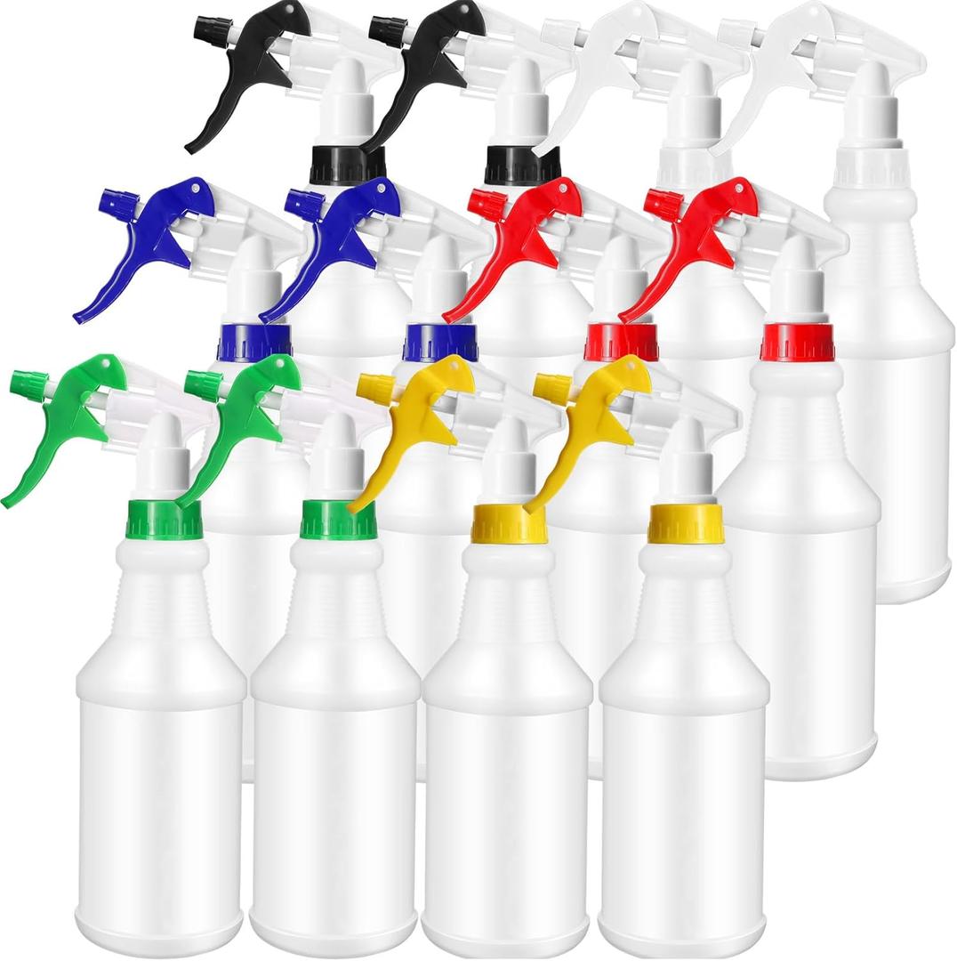 Eccliy 12 Pcs 16 Oz Plastic Spray Bottle, Adjustable Empty Reusable Sprayer for Cleaning, Planting, Water, Bathroom and Kitchen, BBQ, Commercial and Residential (Original,Multicolor)