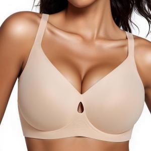 UIMERO Jelly Bras for Women Wireless Womens Bras No Underwire Supportive Comfortable Everyday Seamless Tshirt Bra (Nude, L)