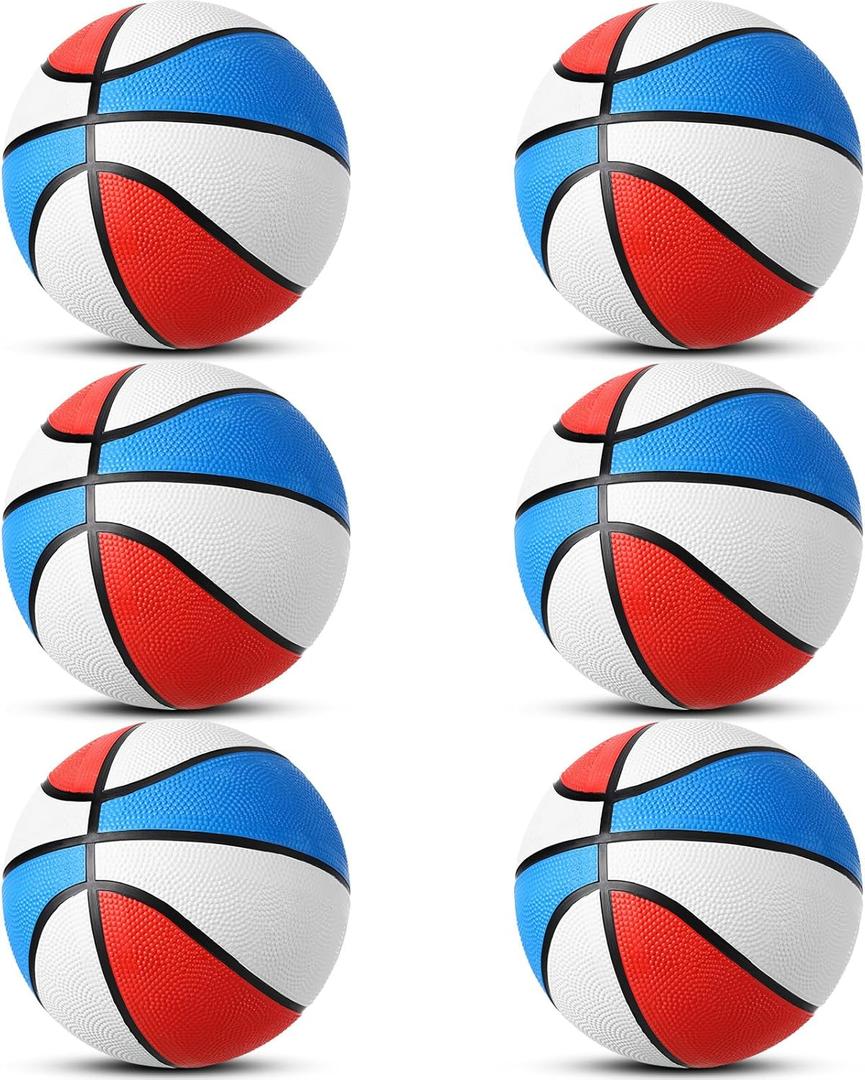 Vinsot 6 Pack Mini Rubber Basketballs 7 Inch Red, White and Blue Basketball Bulk Small Basket Balls for Indoor, Outdoor, Pool Parties, Game Party Favors