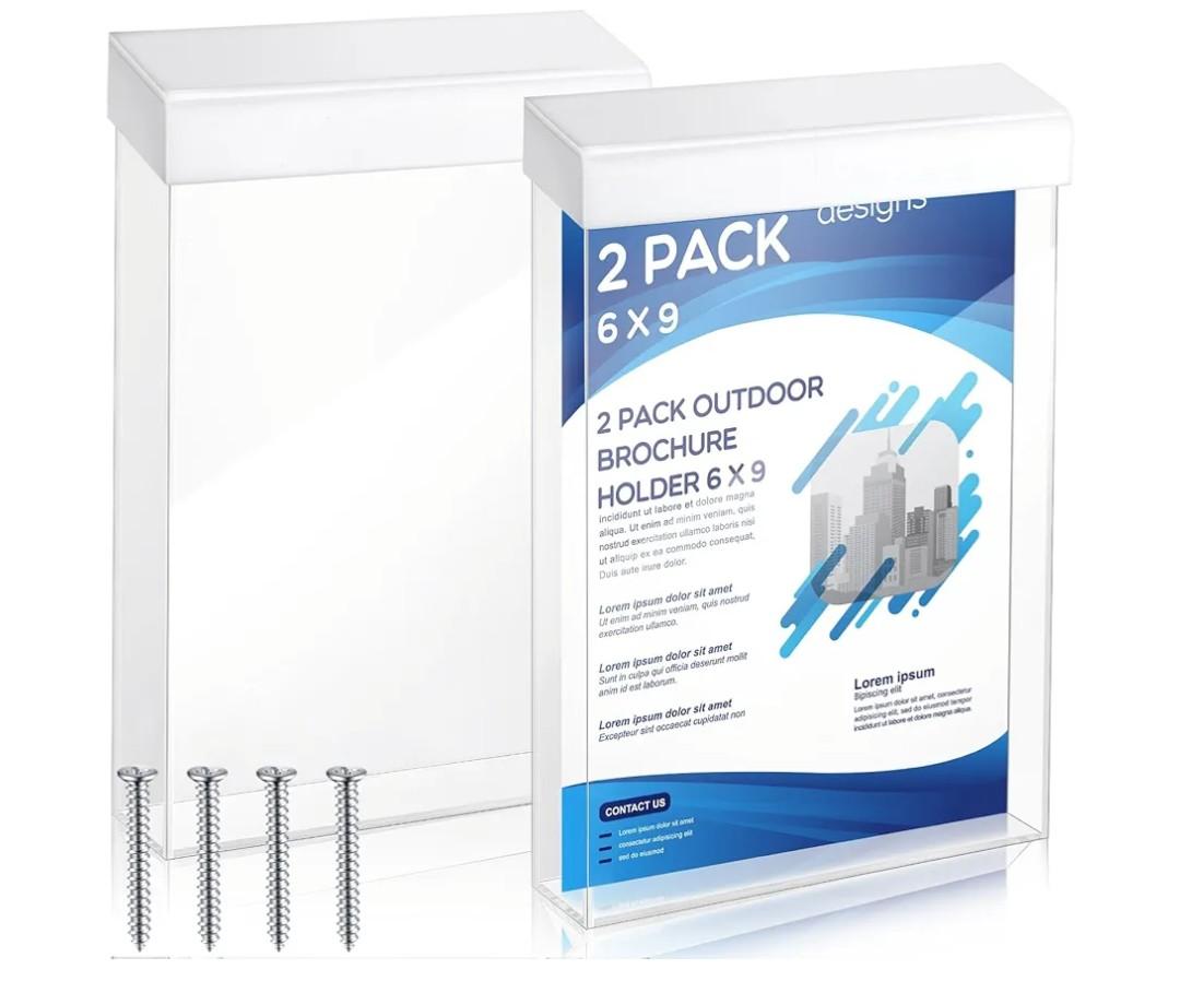 Remerry 2 Pieces Acrylic Outdoor Brochure Holder 6 x 9 Inch Clear Wall Mount Literature Box with White Lid Wall Mounting Waterproof Pamphlet Holder with 4 Screws for Pamphlet Map Menu Flyer Display