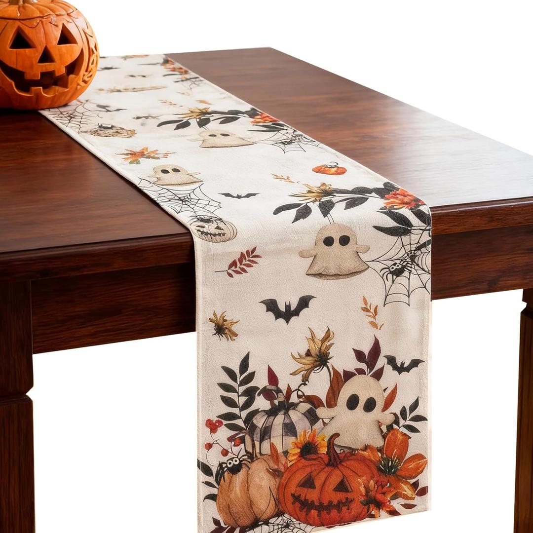 5 x Halloween Table Runner,Halloween Table Decorations with Pumpkin Ghost Spider Web Design, Spooky Kitchen Dining Room Decoration for Holiday Party 13x72 Inch