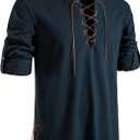 JEMITOP Men's Pure Cotton Retro Lace Up Shirts for Renaissance Pirate Medieval Viking (Medium, Navy Blue)