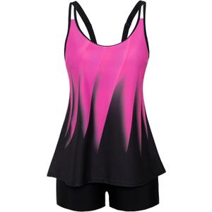 Arolina Tankini Swimsuits for Women Tummy Control Two Piece Bathing Suits Flowy Swim Tops with Boy Shorts (18 Plus, Rose Red)