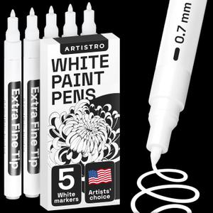 ARTISTRO 5 White Paint Pen for Rock Painting, Stone, Ceramic, Glass, Wood, Tire, Fabric, Metal, Canvas. Set of 5 Acrylic Paint White Marker Water-based Extra-fine Tip