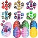 BLSFXROE 6PCS Easter 3D Printed Eggs & 6 DND Dice Sets, Polyhedral Dungeons and Dragons Dice with Clear Numbers, Durable Acrylic RPG Dice for Easter Basket Stuffers, DND Players & Fantasy Enthusiasts
