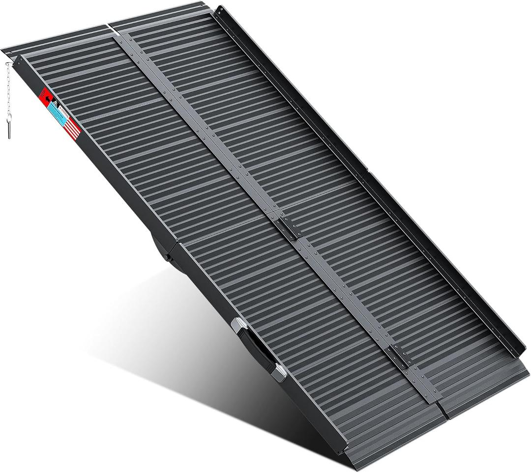 WHALEMOTOR Black Portable Wheelchair Ramp, 5FT No-sew Non-Slip Aluminum Wheelchair Ramp, Folding Portable Wheelchair Ramps for Home, Weight Capacity Up to 800 LBS, Loading Dock Plates