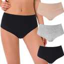 Women's High Waisted Underwear, 3 Pack, Black,Nude,Grey, Size Large