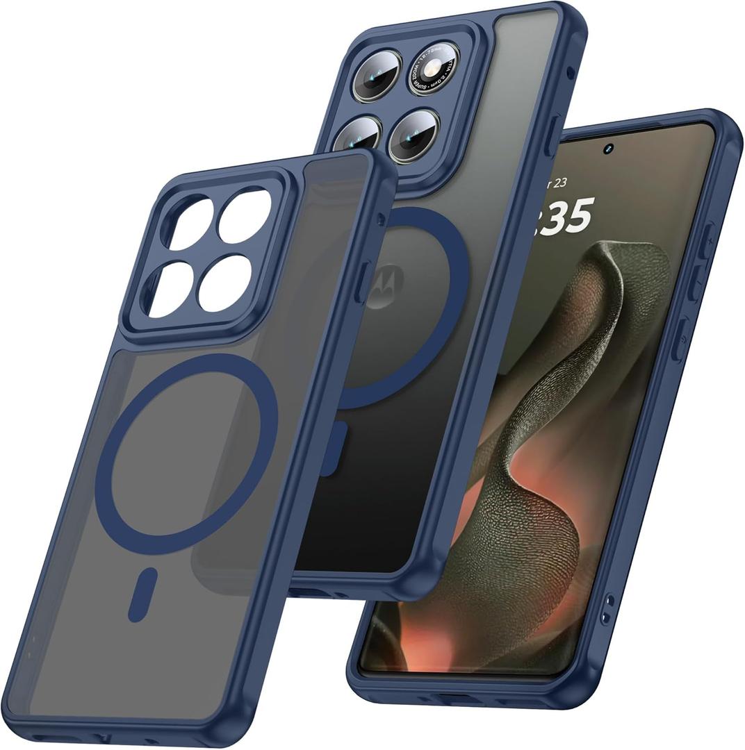 Magnetic for Motorola Moto Edge 2025 Case [Compatible with MagSafe] Slim Thin Translucent Matte Phone Case with Camera Cover, Military Grade Drop Proof Silicone Bumper, Blue