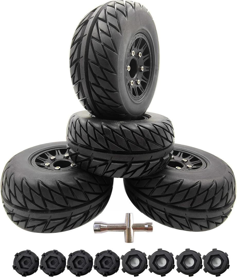 RC Short Course Truck Tires with Foam Inserts for 1/10 Scale Arrma Senton Tires Traxxas Slash Tires Axial Redcat Rc4wd Hex Detachable Replacement 17mm 14mm 12mm RC Wheels and Tires