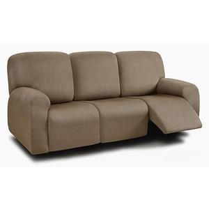 ULTICOR 8-Pieces Recliner Sofa Covers, Yarn Dyed Stretch Reclining Couch Covers for 3 Cushion Reclining Sofa Slipcovers Thick Soft Washable (Sand, 3 Seater Recliner Cover)