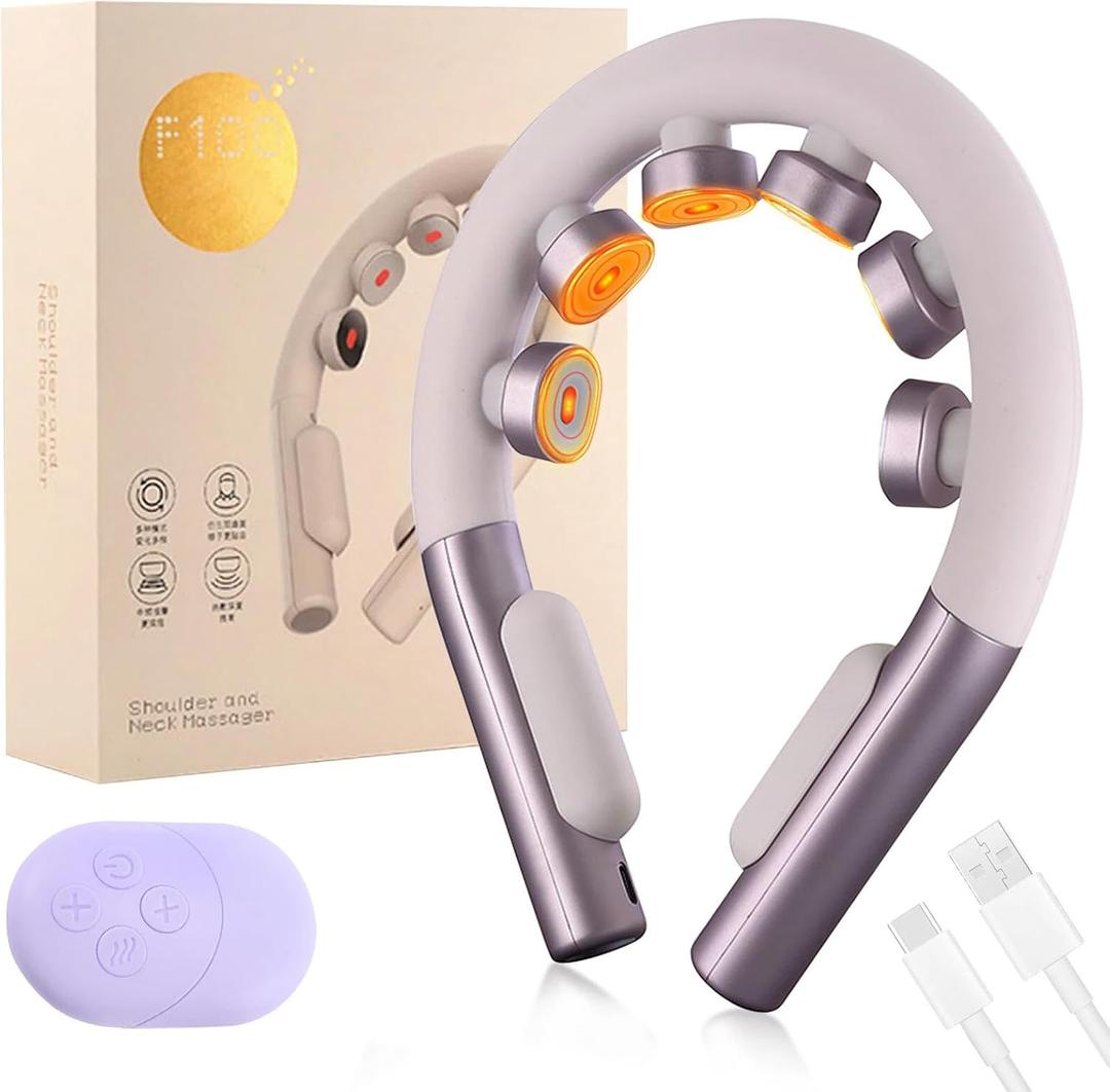 Neck Massager for Pain Relief Deep Tissue with Heat and 10 Massage Patterns & 16 Intensity Steps, Gift for Home or Travel, Purple