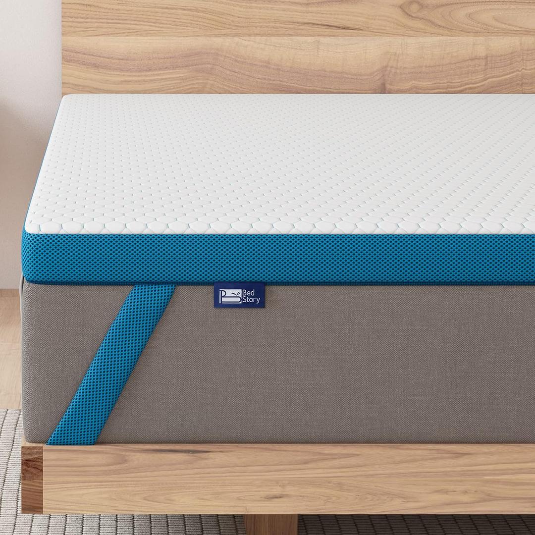 BedStory 4 Inch Firm Mattress Topper Full Size, Extra Firm Pain-Relief Memory Foam Bed Topper, Gel Bamboo Charcoal Copper Green Tea Infused, Skin-Friendly Non-Slip Cooling Pad, CertiPUR-US Certified