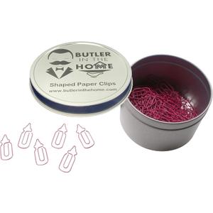 Butler in the Home 100 Count Baby Bottle Gender Reveal Shaped Paper Clips Great for Paper Clip Collectors or Office Gift - Comes in Round Tin with Lid and Gift Box (Pink)
