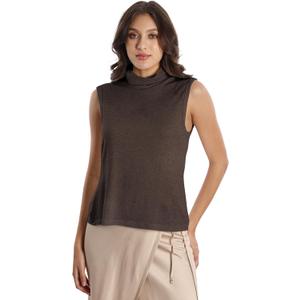 Women's Wool Sweater Vest Lightweight Turtleneck Sleeveless Knit Pullover Tank Tops (Brown, M)