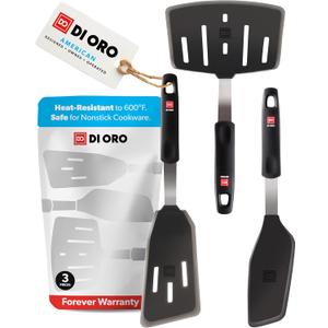 DI ORO Spatulas for Kitchen Use - 600F Heat-Resistant Silicone - Turner Spatula Set for Cooking - BPA Free Wide Pancake Spatulas - Egg Flippers for Nonstick Cookware Safe (3pc)