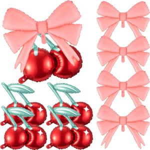 Hungdao 8 Pcs Party Decorations 20 Inch Cherry Balloons 30 Inch Pink Big Bow Balloons for Birthday Baby Shower Wedding Theme Party Supplies