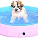 CACSPS 2025 Updated Foldable Dog Pool, 32" x 8" Kiddie Pool with Hard Plastic, Non-Slip Dog Bath Tub for Outdoor Backyard, Collapsible Dog Swimming Pool for Kids Dogs Pets (Pink) 
